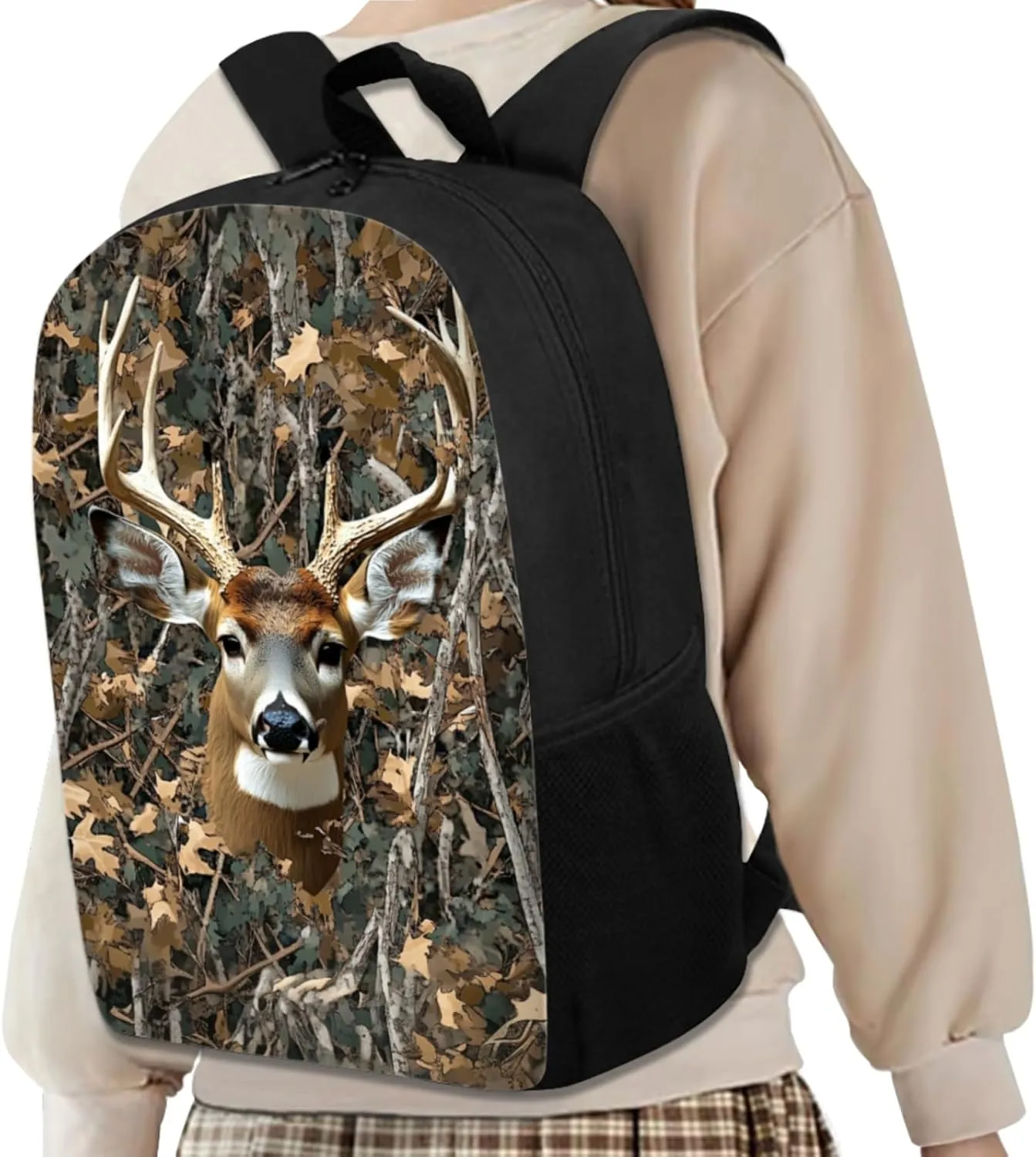 Uourmeti Deer Camo Boys Backpack and Lunchbox Pencil Case Set 3 in 1 Kindergarten Elementary Middle School Bookbags and Lunch Box Set for Teens Kids Book Bags Girls Big Scoolbags