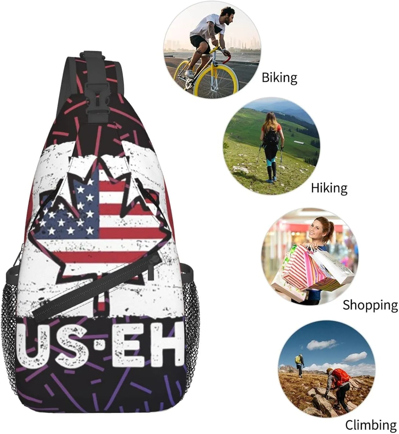 Us Eh America And Canada Small Crossbody Backpack Sling Bag For Men Women Mini One Shoulder Chest Bags Gym Sport Travel Hiking Daypack