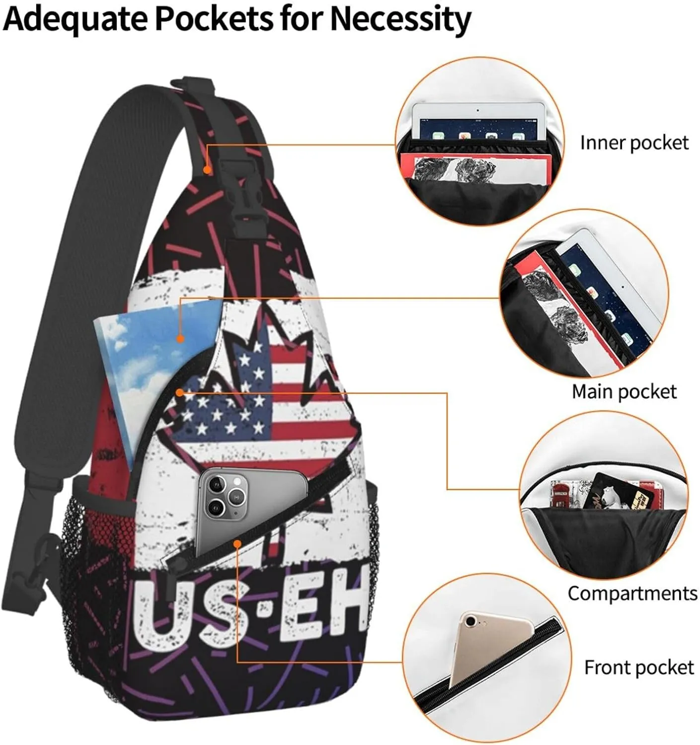 Us Eh America And Canada Small Crossbody Backpack Sling Bag For Men Women Mini One Shoulder Chest Bags Gym Sport Travel Hiking Daypack
