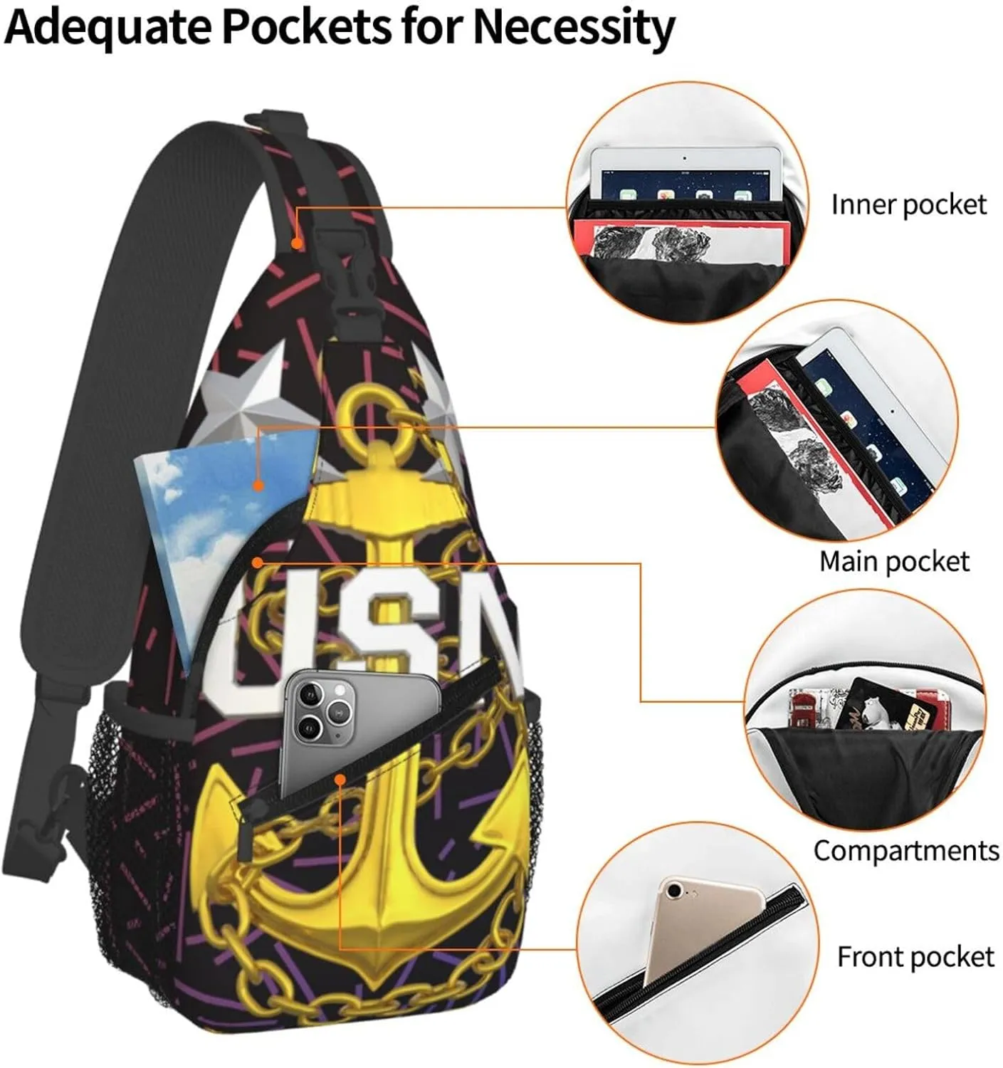 Us Nav-Y Master Chief Petty Officer Crossbody For Men Women Sling Chest Bag Shoulder Bag Lightweight One Strap Backpack Multipurpose Travel Hiking Daypack