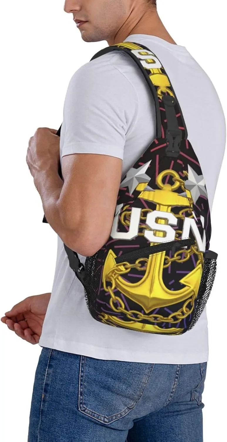 Us Nav-Y Master Chief Petty Officer Crossbody For Men Women Sling Chest Bag Shoulder Bag Lightweight One Strap Backpack Multipurpose Travel Hiking Daypack