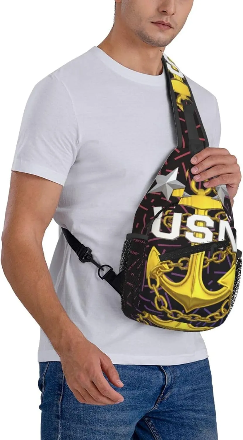 Us Nav-Y Master Chief Petty Officer Crossbody For Men Women Sling Chest Bag Shoulder Bag Lightweight One Strap Backpack Multipurpose Travel Hiking Daypack