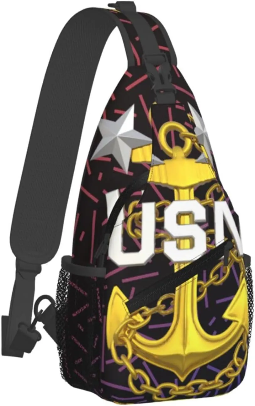 Us Nav-Y Master Chief Petty Officer Crossbody For Men Women Sling Chest Bag Shoulder Bag Lightweight One Strap Backpack Multipurpose Travel Hiking Daypack