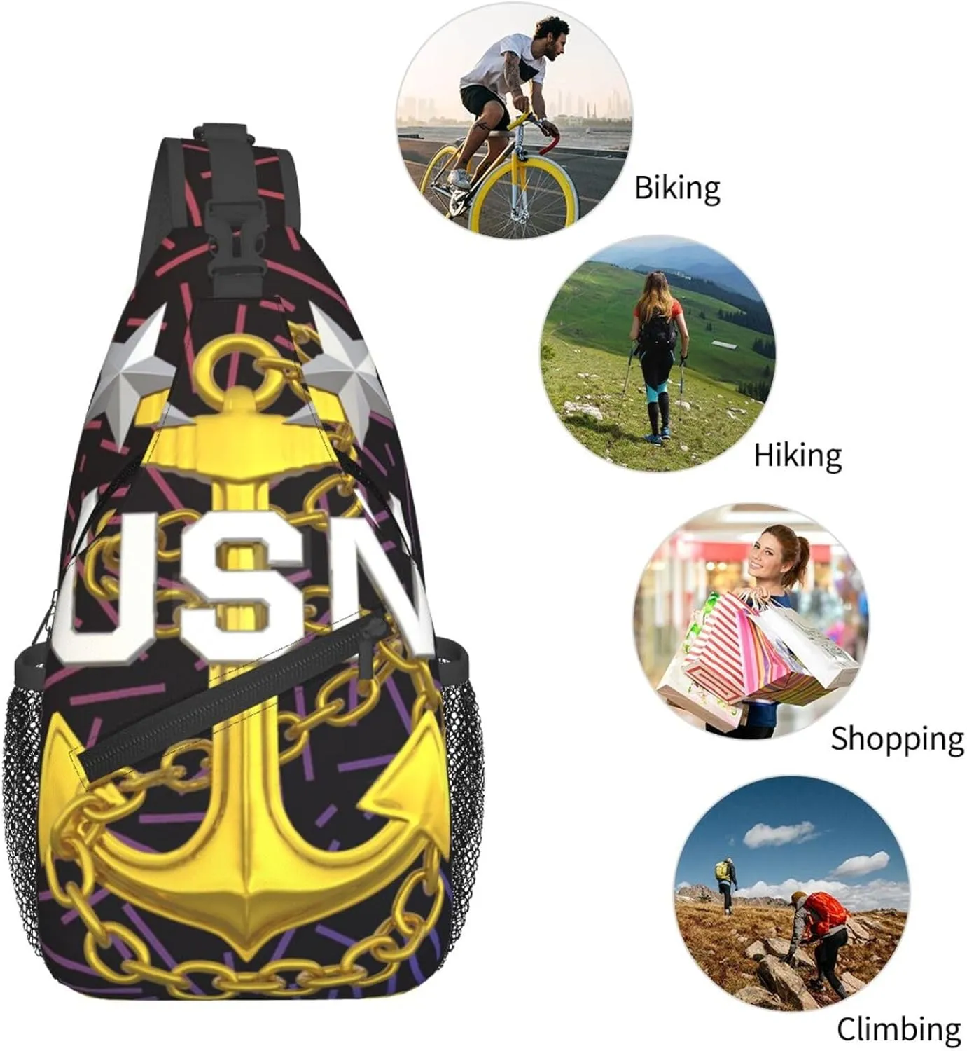 Us Nav-Y Master Chief Petty Officer Crossbody For Men Women Sling Chest Bag Shoulder Bag Lightweight One Strap Backpack Multipurpose Travel Hiking Daypack