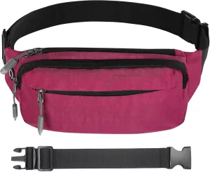 USHAKE Fanny Pack Waist Packs with Extender for Men or Women, Medium Size Waist Pouch Bag Hip Pack with 3-Zipper Pockets Adjustable Straps for Casual Travel Hiking Jogging Outdoor Sports (Rose Red)