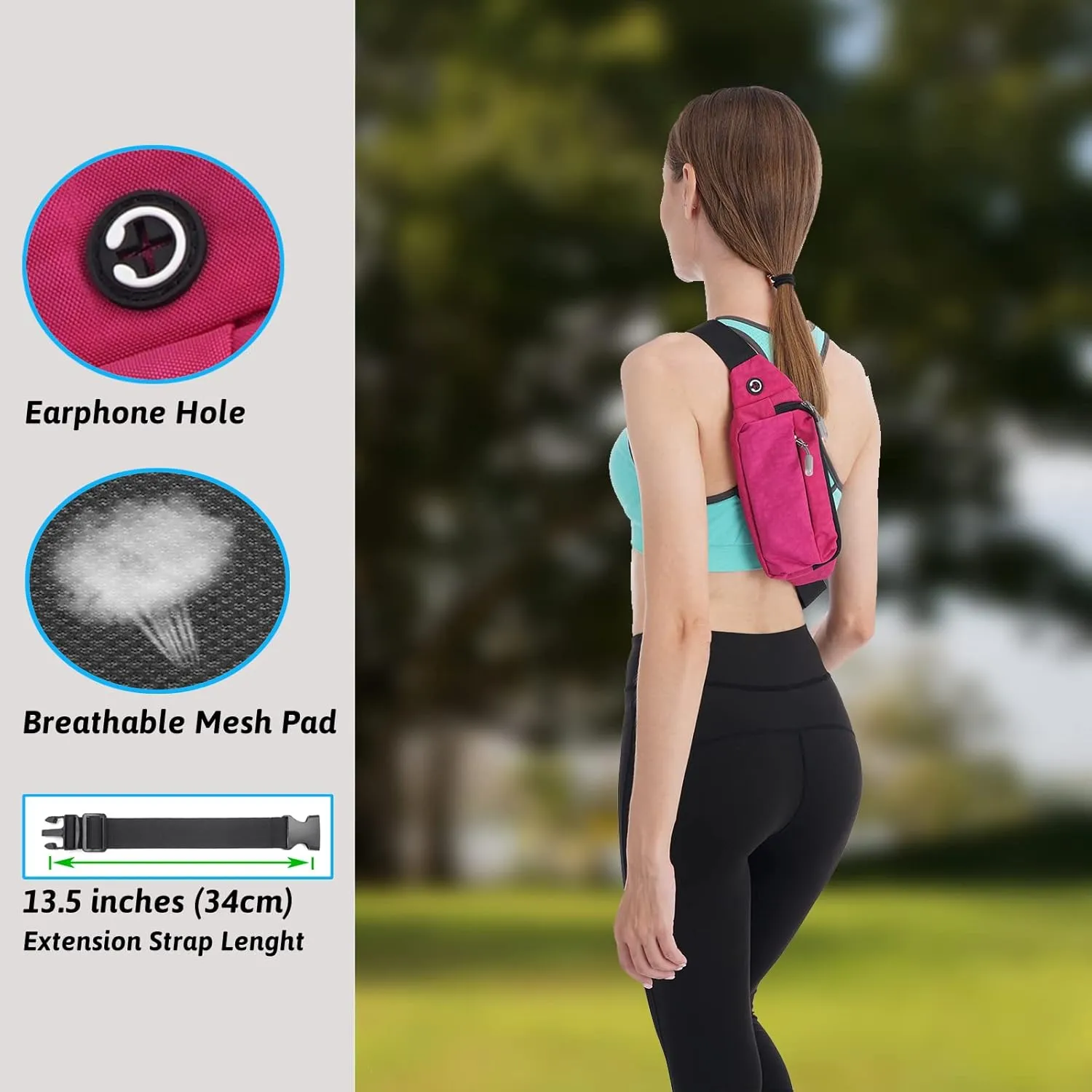 USHAKE Fanny Pack Waist Packs with Extender for Men or Women, Medium Size Waist Pouch Bag Hip Pack with 3-Zipper Pockets Adjustable Straps for Casual Travel Hiking Jogging Outdoor Sports (Rose Red)