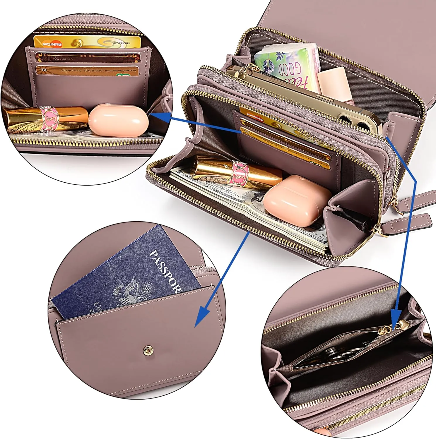UTO Small Crossbody Shoulder Bag for Women Cellphone Bags Card Holder Wallet with Wristlet Purse and Handbags