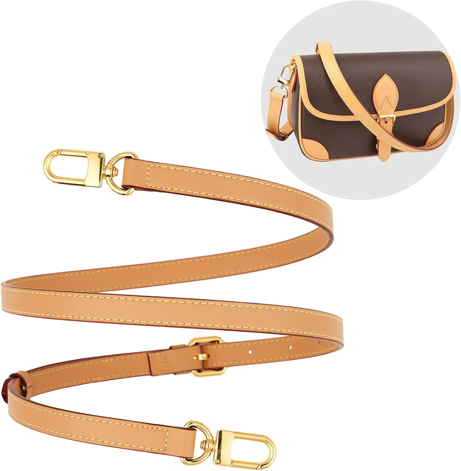 Vachetta Leather Adjustable Crossbody Strap women crossbody leather purse strap (Apricot-width:0.59 inches(1.5cm))