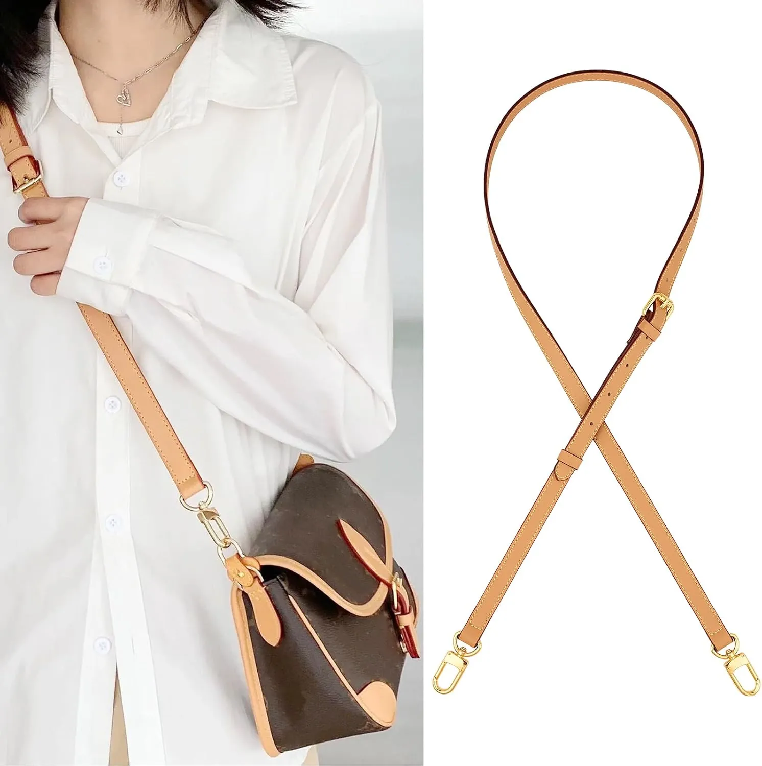 Vachetta Leather Adjustable Crossbody Strap women crossbody leather purse strap (Apricot-width:0.59 inches(1.5cm))