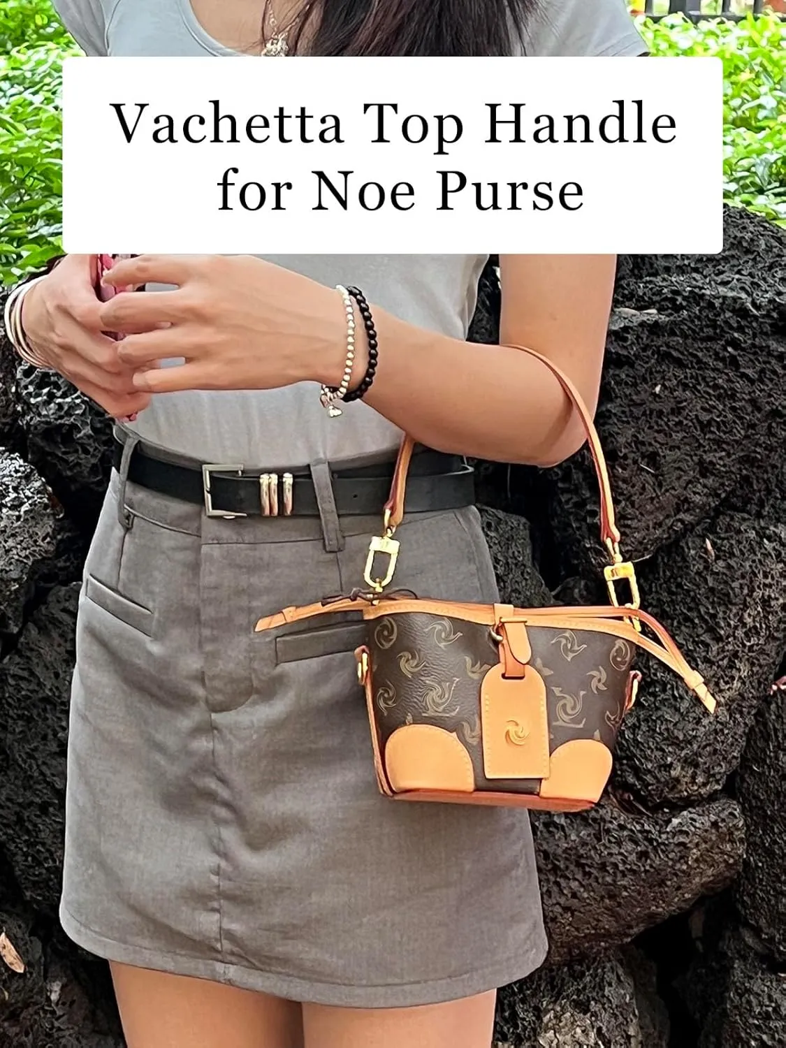 Vachetta Leather Purse Strap Replacement for LV Neonoe Bucket Bag Top Handle Black Short Leather Strap Luxury