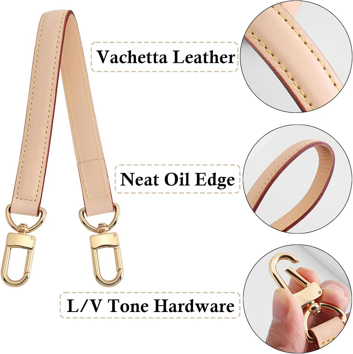 Vachetta Leather Purse Strap Replacement for LV Neonoe Bucket Bag Top Handle Black Short Leather Strap Luxury
