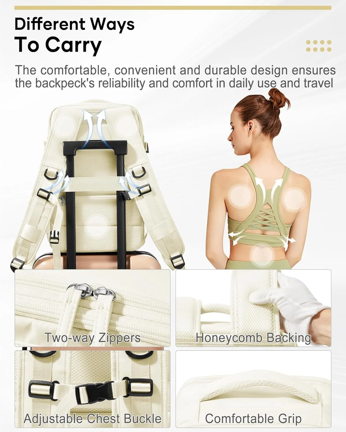 Vacuum Backpack Travel, Airback Backpack with Pump Personal Item Carry On Bag Flight Approved Laptop Work Seal Compression Backpacks Men Women Vacpack Waterproof Business Casual Daypack Beige