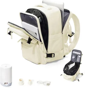 Vacuum Backpack Travel, Airback Backpack with Pump Personal Item Carry On Bag Flight Approved Laptop Work Seal Compression Backpacks Men Women Vacpack Waterproof Business Casual Daypack Beige