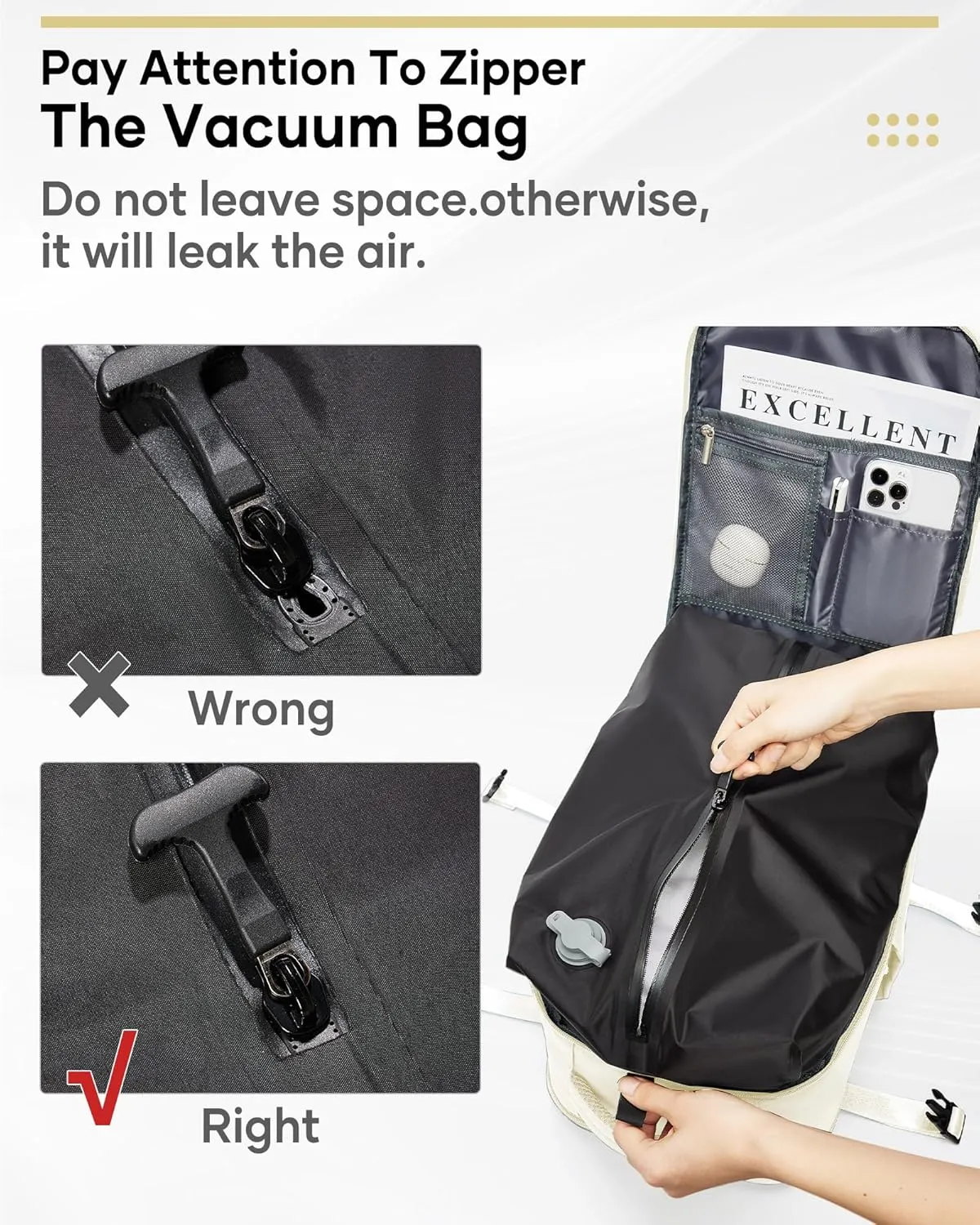 Vacuum Backpack Travel, Airback Backpack with Pump Personal Item Carry On Bag Flight Approved Laptop Work Seal Compression Backpacks Men Women Vacpack Waterproof Business Casual Daypack Beige