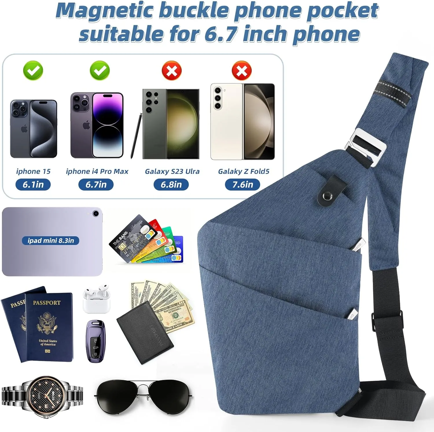VADOO Sling Bag - Anti-theft Crossbody Shoulder Bag for Men and Women
