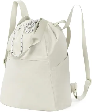 Valleycomfy Drawstring Backpack with Wet Pocket,Waterproof Drawstring Bag,Gym Backpack for Beach,Pool,Swim and Travel,Beige