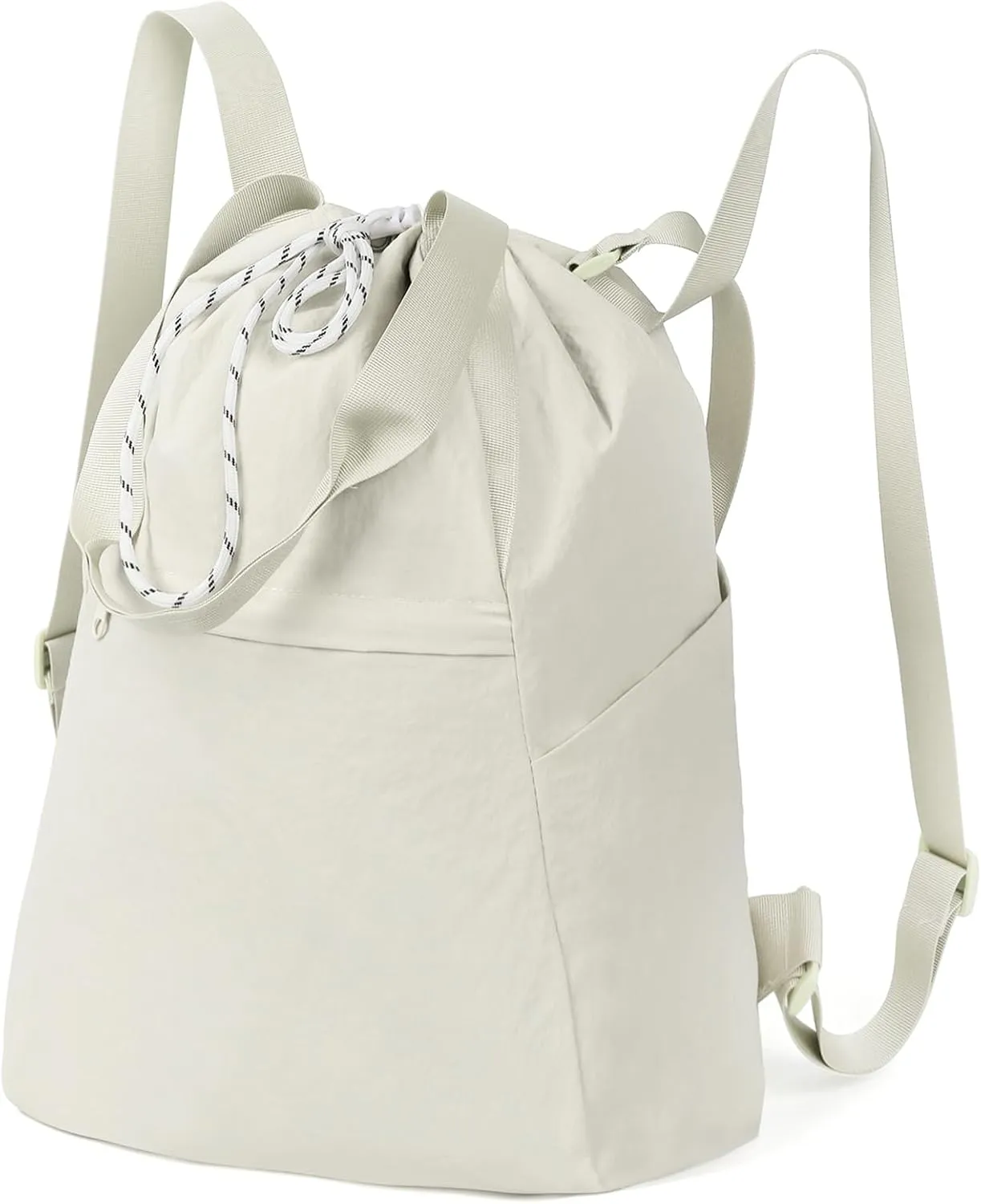 Valleycomfy Drawstring Backpack with Wet Pocket,Waterproof Drawstring Bag,Gym Backpack for Beach,Pool,Swim and Travel,Beige