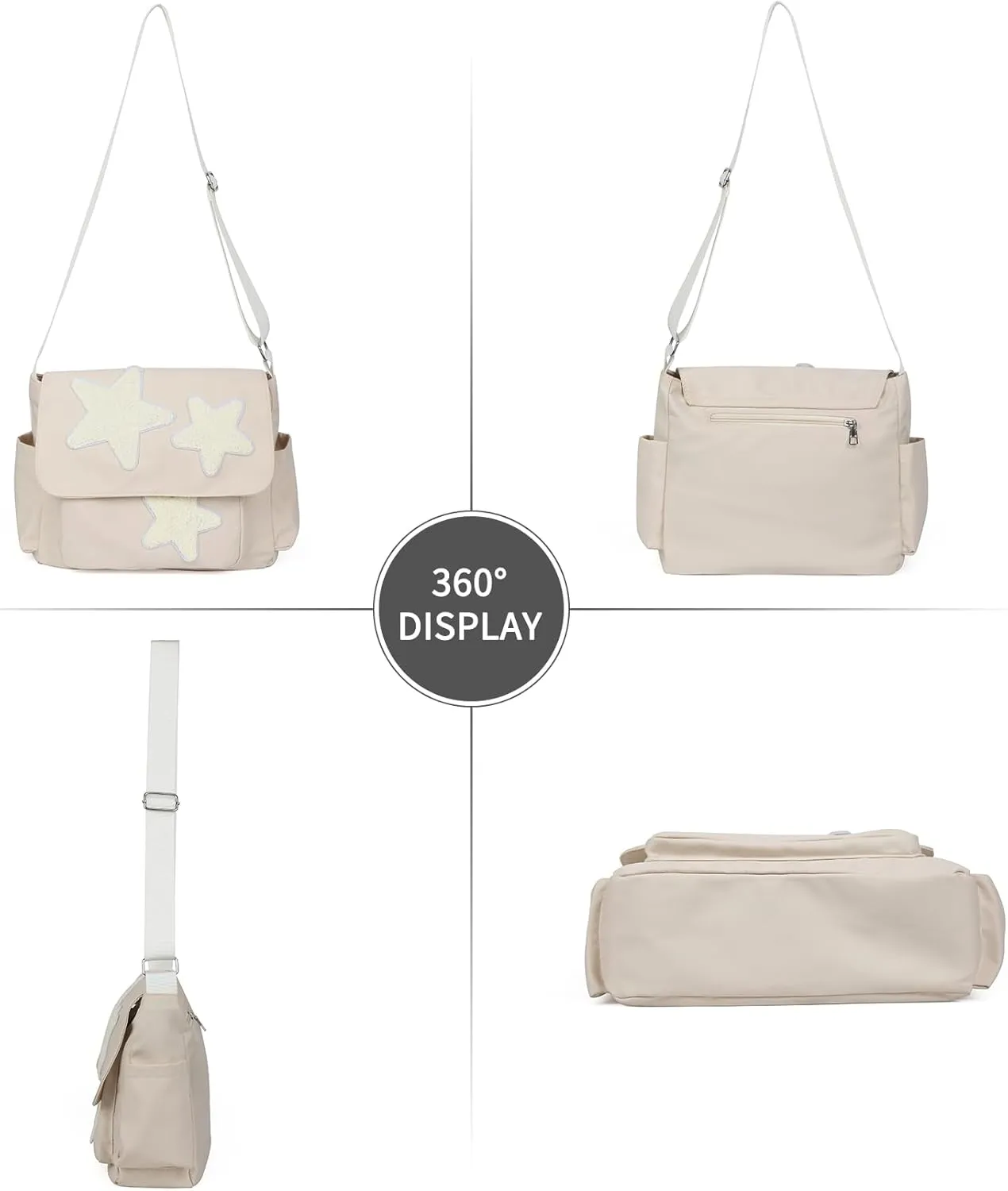 Valleycomfy Messenger Bag,Canvas Messenger Bag with Star Purse,Crossbody Bag for Women