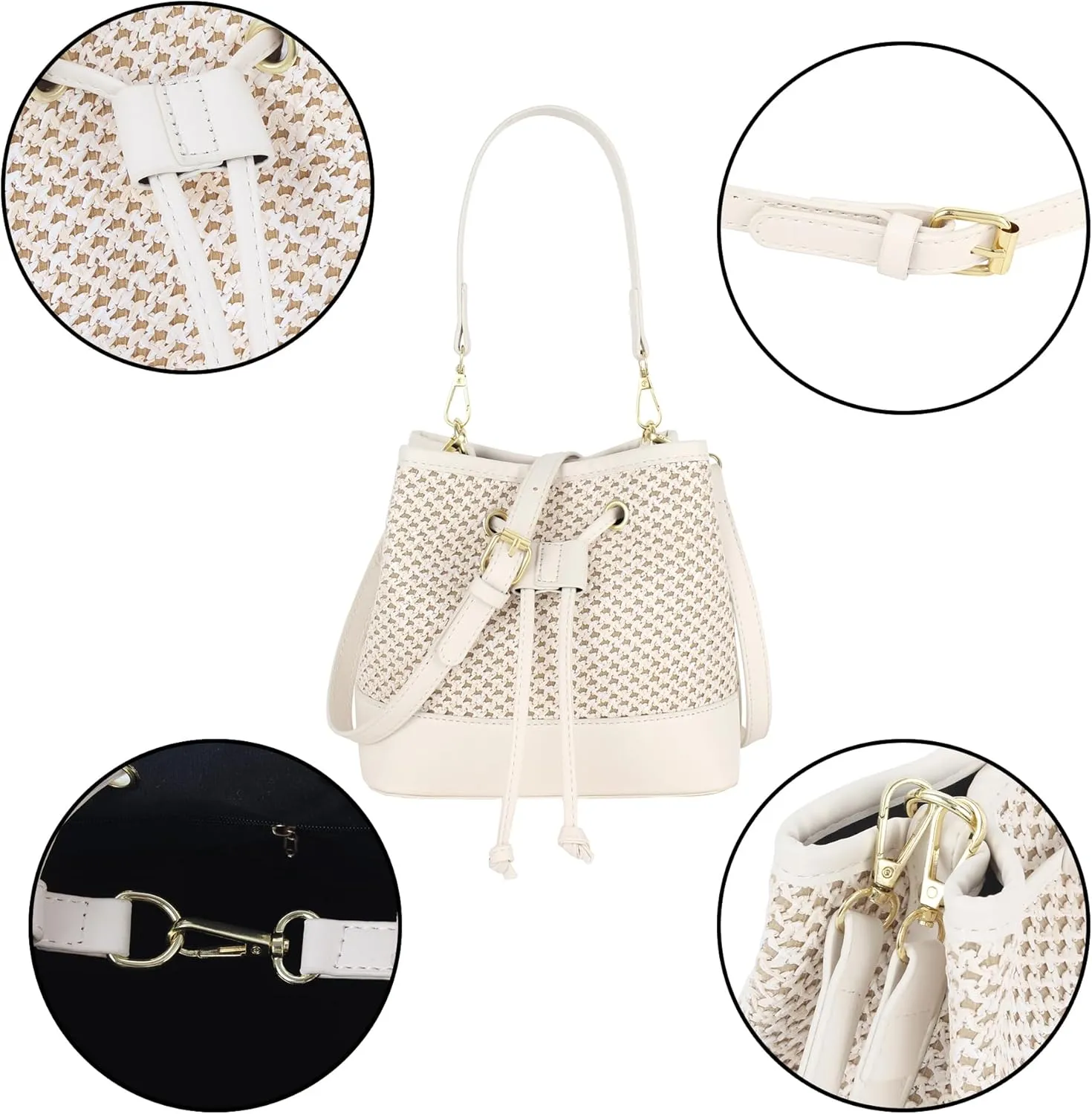 Van Caro Handwoven Cotton Straw Shoulder Bag Crochet Tassel Beach Bohemian Purse for Women