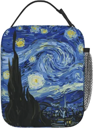 Van Gogh Night Sky The Starry Night Insulated Lunch Bag Portable Reusable Zipper Lunch Box For Men Women Work Picnic Travel Camping