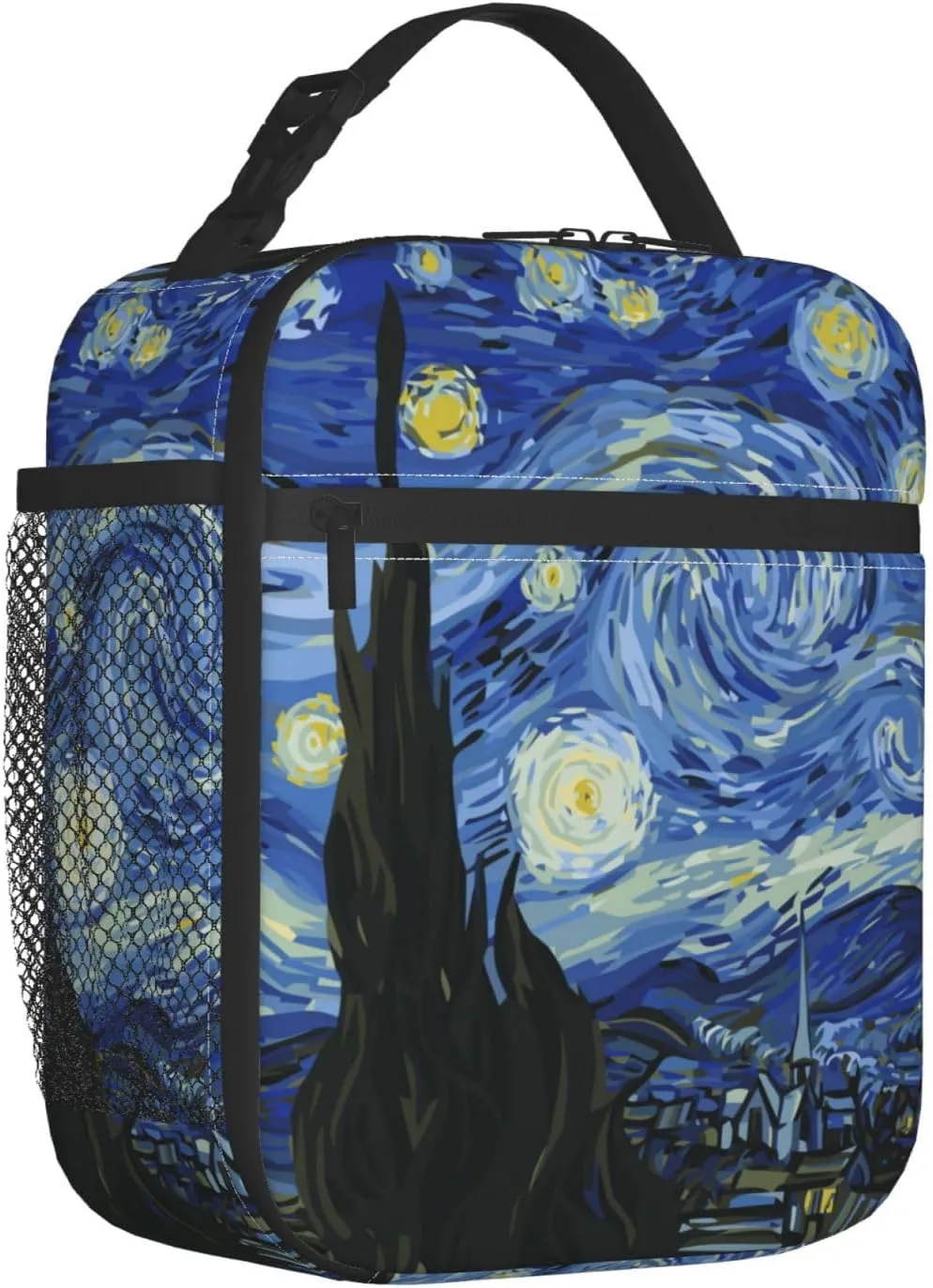 Van Gogh Night Sky The Starry Night Insulated Lunch Bag Portable Reusable Zipper Lunch Box For Men Women Work Picnic Travel Camping