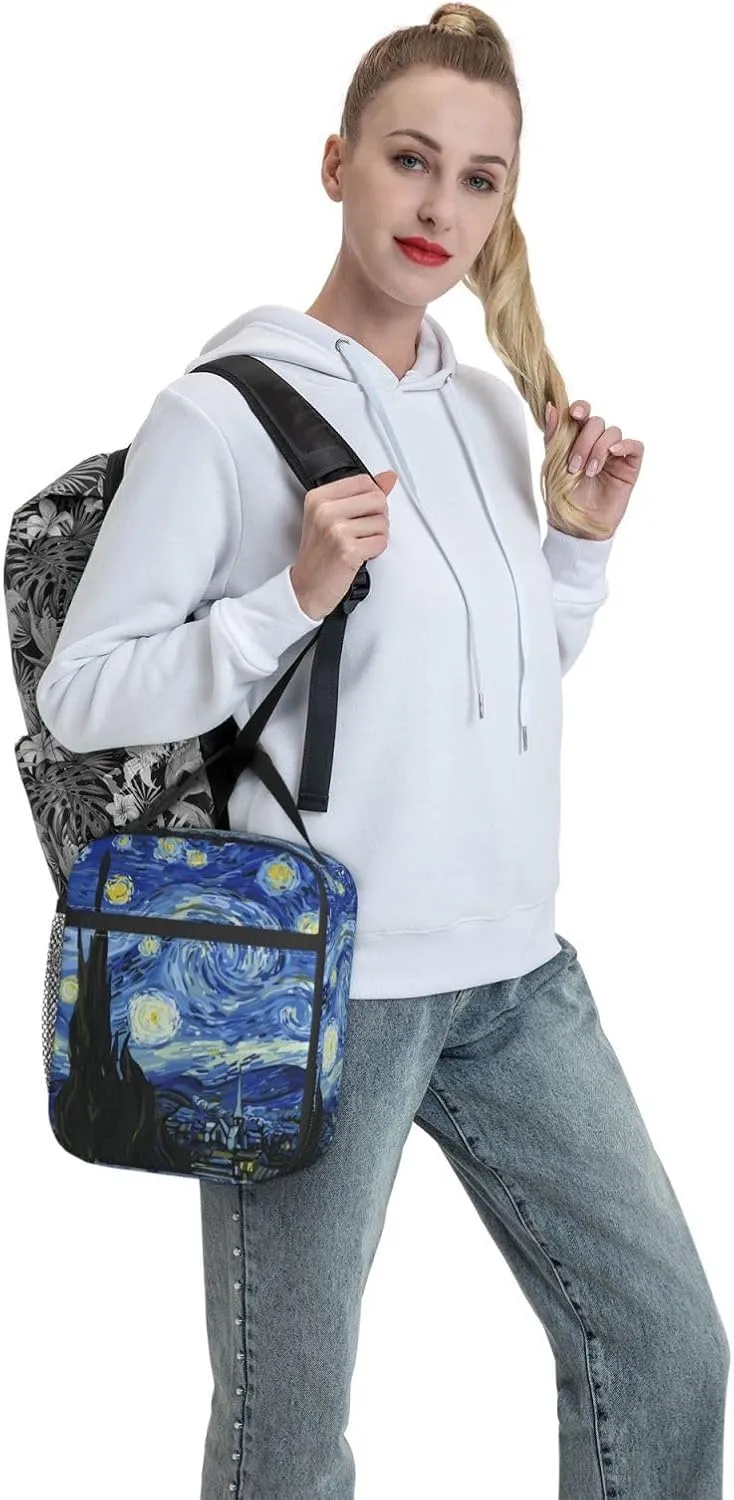 Van Gogh Night Sky The Starry Night Insulated Lunch Bag Portable Reusable Zipper Lunch Box For Men Women Work Picnic Travel Camping