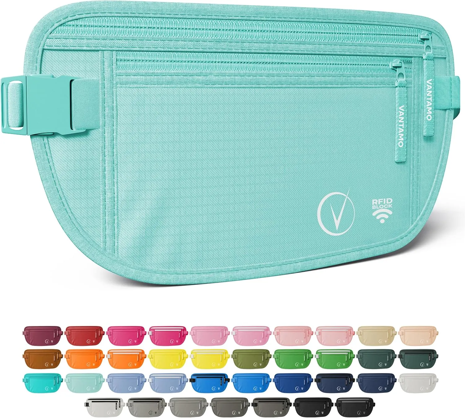 Vantamo Hidden Money Belt For Extra Safety, RFID Ultra-Thin Fanny Pack, 2 Compartment Money Bag Fits Passport & Phone