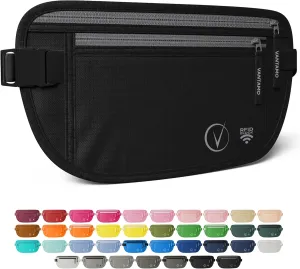 Vantamo Hidden Money Belt For Extra Safety, RFID Ultra-Thin Fanny Pack, 2 Compartment Money Bag Fits Passport & Phone