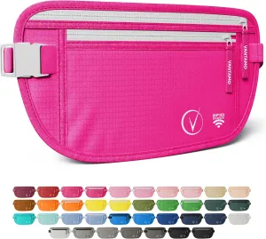 Vantamo Hidden Money Belt For Extra Safety, RFID Ultra-Thin Fanny Pack, 2 Compartment Money Bag Fits Passport & Phone