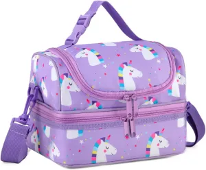 VASCHY Lunch Box Bag Kids, Insulated Two Compartments Cooler Bags Girls/Women w Shoulder Strap for School,Daycare,Kindergarten,Picnic Unicorn