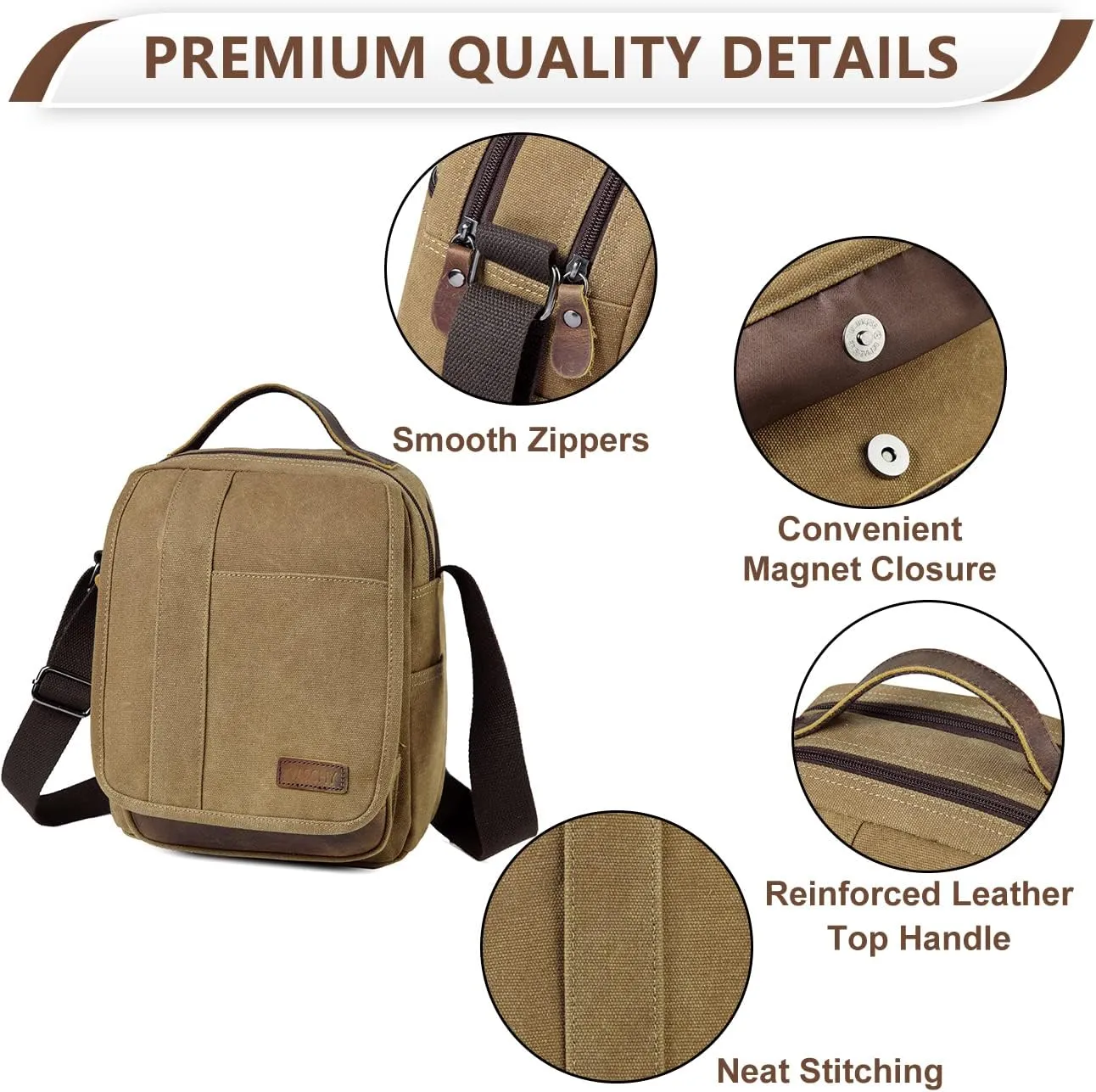 VASCHY Messenger Bag Small, Canvas Water Resistant Crossbody Shoulder Bag Purse for Men and Women