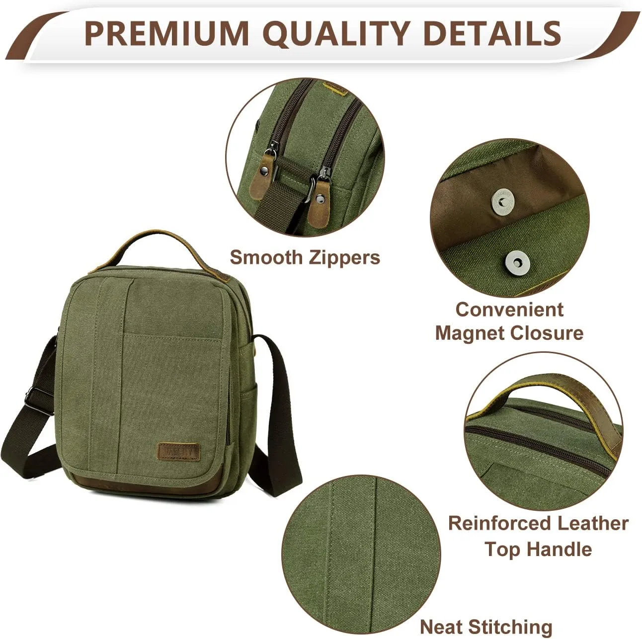 VASCHY Messenger Bag Small, Canvas Water Resistant Crossbody Shoulder Bag Purse for Men and Women