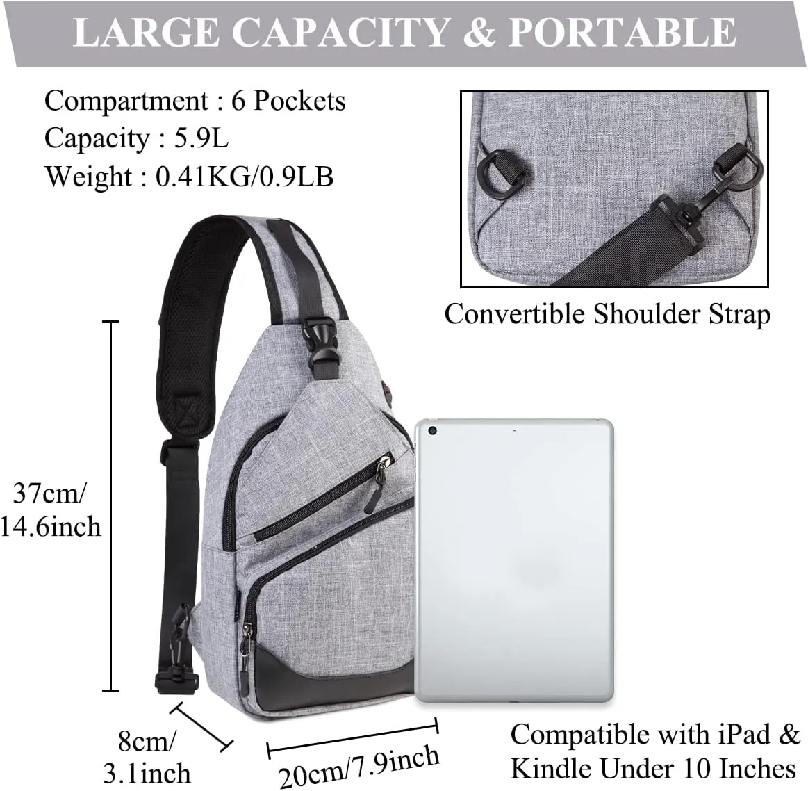VASCHY Sling Bag for Men Women, One Strap Over the Shoulder Cross Body Backpack Chest Bag for Hiking/Travel/Outdoor