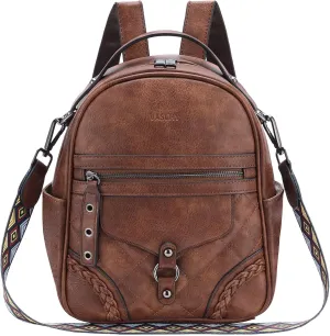 VASCHY Small Backpack Purse for Women, Cute Vegen Leather Mini Backpack for Lady with Guitar Shoulder Bag Handbag Strap Brown