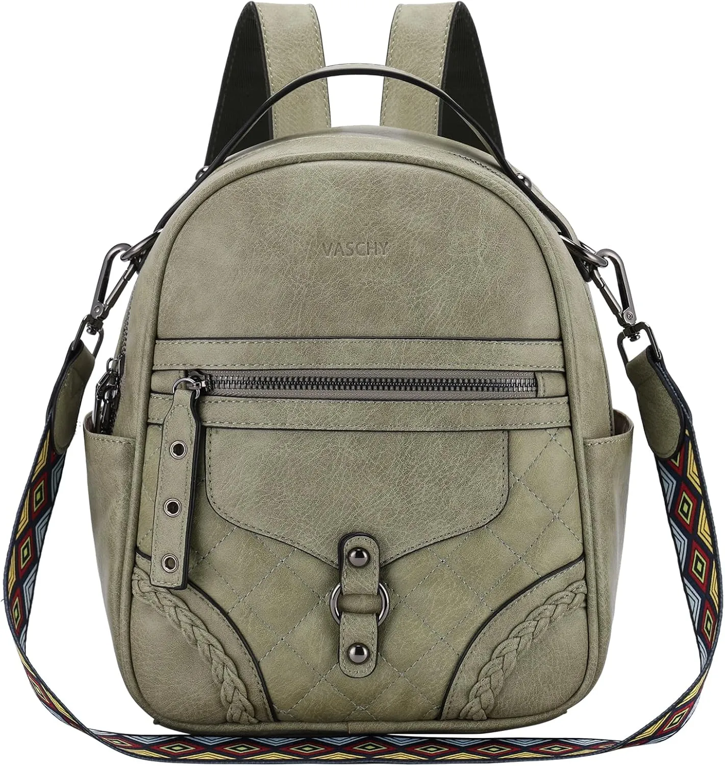 VASCHY Small Backpack Purse for Women, Cute Vegen Leather Mini Backpack for Lady with Guitar Shoulder Bag Handbag Strap Light Green