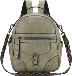 VASCHY Small Backpack Purse for Women, Cute Vegen Leather Mini Backpack for Lady with Guitar Shoulder Bag Handbag Strap Light Green