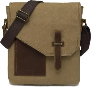 VASCHY Small Messenger Bag, Vintage Canvas Leather Lightweight Crossbody Bag