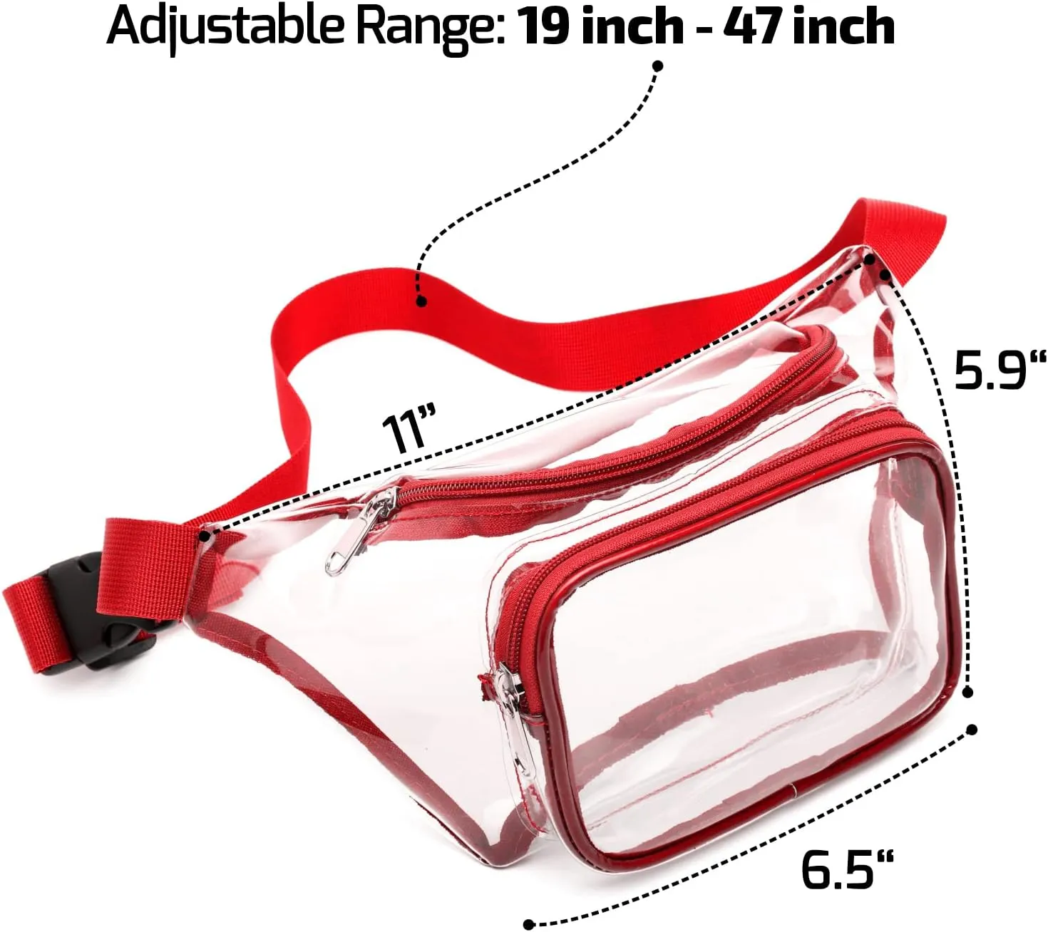 Veckle Clear Fanny Pack Stadium Approved - Adjustable Belt Bag for Women Fits Sport Events, Travel, Beach, Concerts, Stadium Waist Bag (for age 12 or above), Red