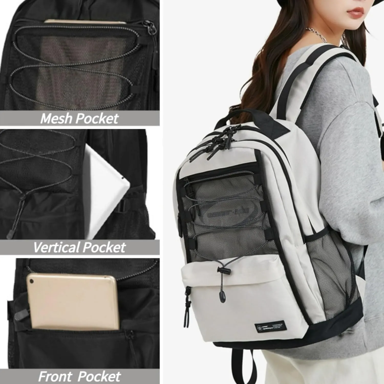 Verdancy Backpack for School College Teens Students Travel Aesthetic Bookbag with Laptop Compartment Schoolbag Casual Daypack (Small-Fit 14'' Laptop, Black/Gray)
