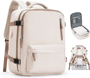 VGCUB Lightweight Travel Backpack for Women Men,Carry on Backpack Flight Approved Luggage,Water Resistant Laptop College Work Backpack Personal Item Daypack Bookbag Mochila de Viaje,Beige with Brown