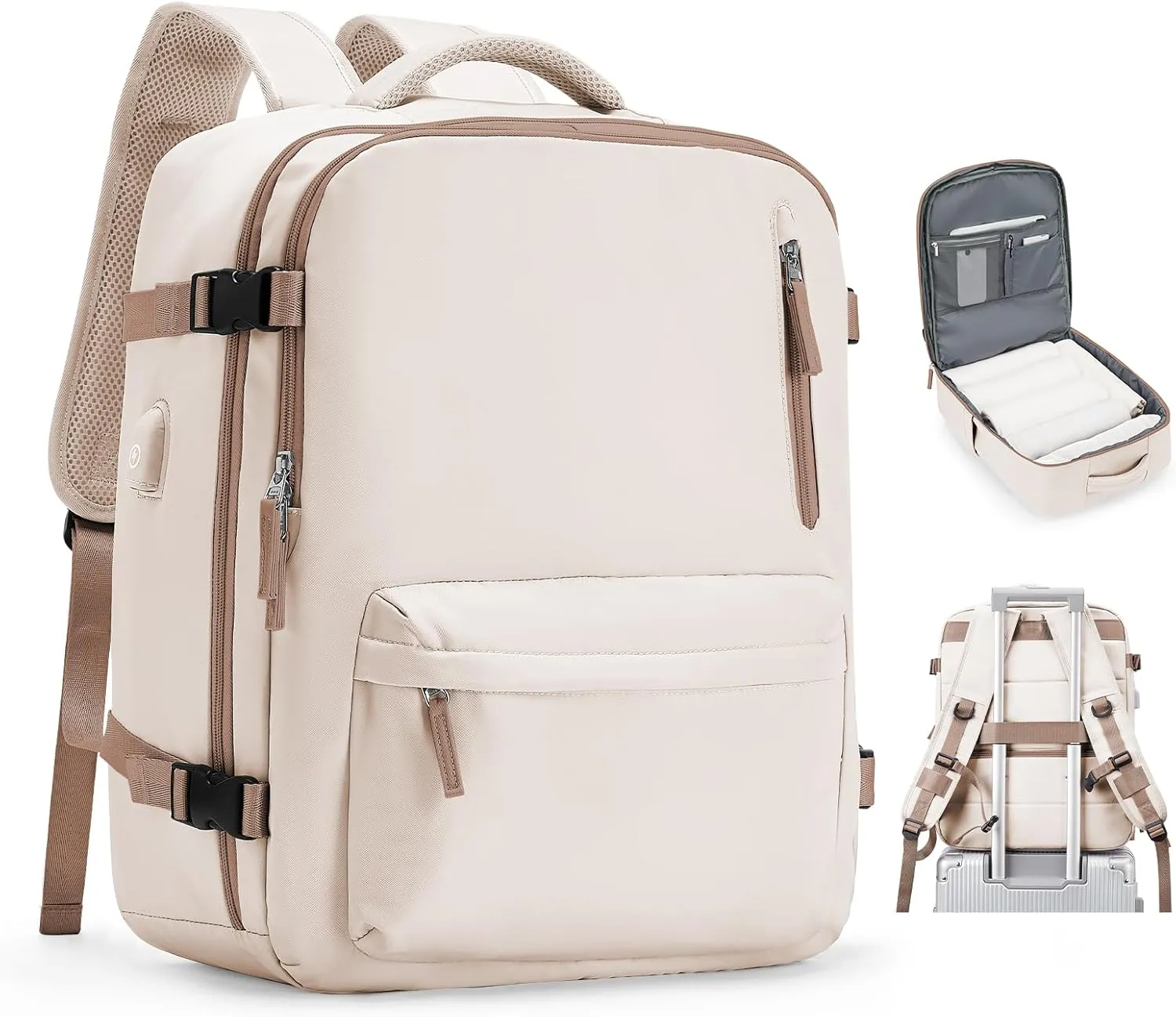 VGCUB Lightweight Travel Backpack for Women Men,Carry on Backpack Flight Approved Luggage,Water Resistant Laptop College Work Backpack Personal Item Daypack Bookbag Mochila de Viaje,Beige with Brown