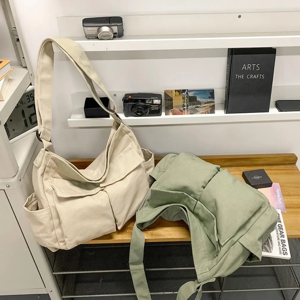 Vintage Canvas Messenger Bag for Women & Men School Large Laptop Bag with Multiple Pockets Shoulder Tote Bag