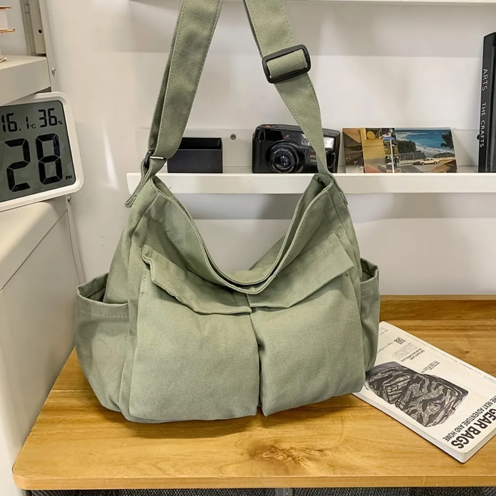 Vintage Canvas Messenger Bag for Women & Men School Large Laptop Bag with Multiple Pockets Shoulder Tote Bag