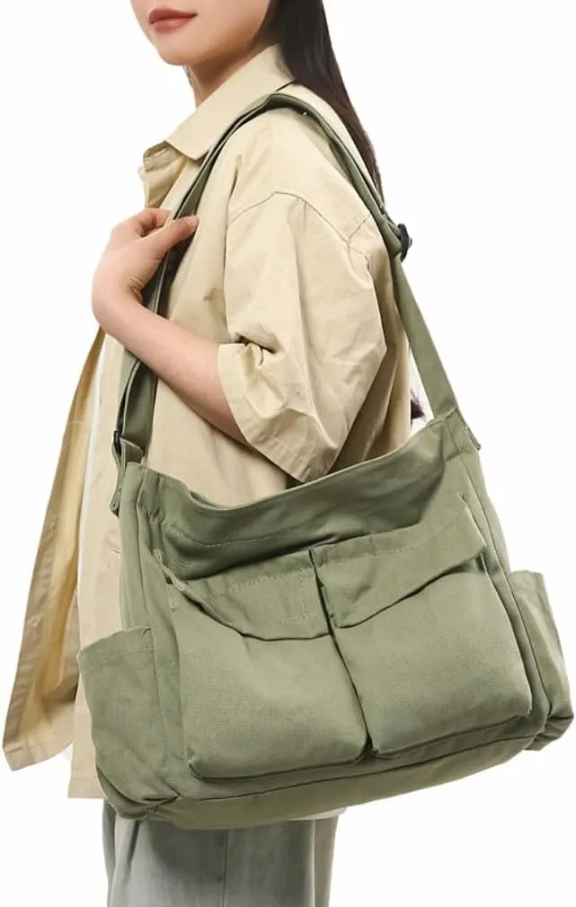 Vintage Canvas Messenger Bag for Women & Men School Large Laptop Bag with Multiple Pockets Shoulder Tote Bag