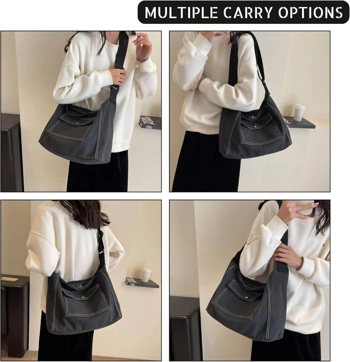 Vintage Canvas Messenger Bag for Women, Hippie Crossbody Hobo Purse with Multiple Pockets