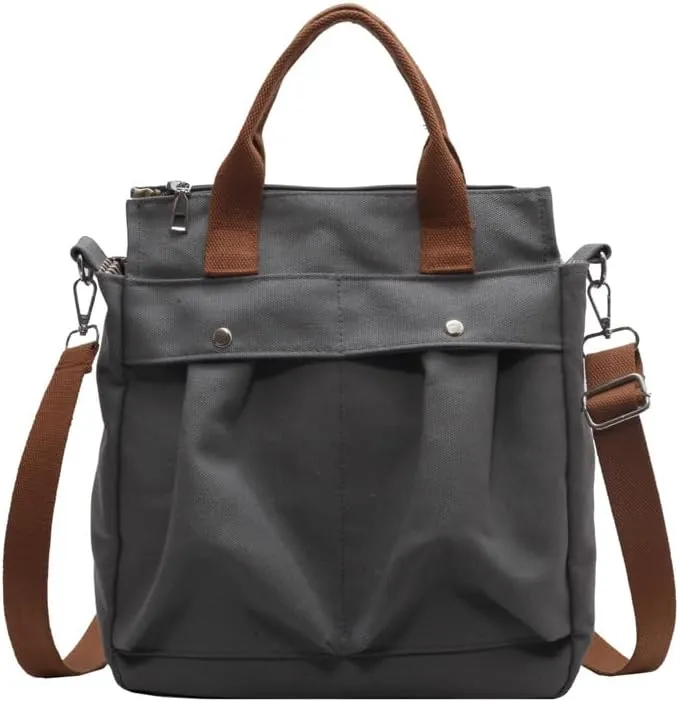 Vintage Canvas Messenger Bag for Women Travel Satchel Shoulder Bag Emo Acubi Laptop Bag Cyber Punk Purse (Gray)