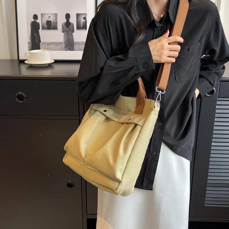 Vintage Canvas Messenger Bag for Women Travel Satchel Shoulder Bag Emo Acubi Laptop Bag Cyber Punk Purse (Gray)
