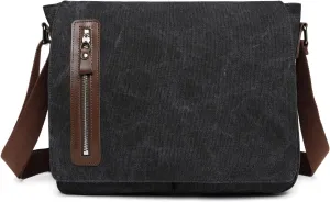 Vintage Canvas Messenger Bag Unisex Shoulder Bag Canvas Satchel Cross Body College Work Satchel Briefcase for 14 Inch Laptop