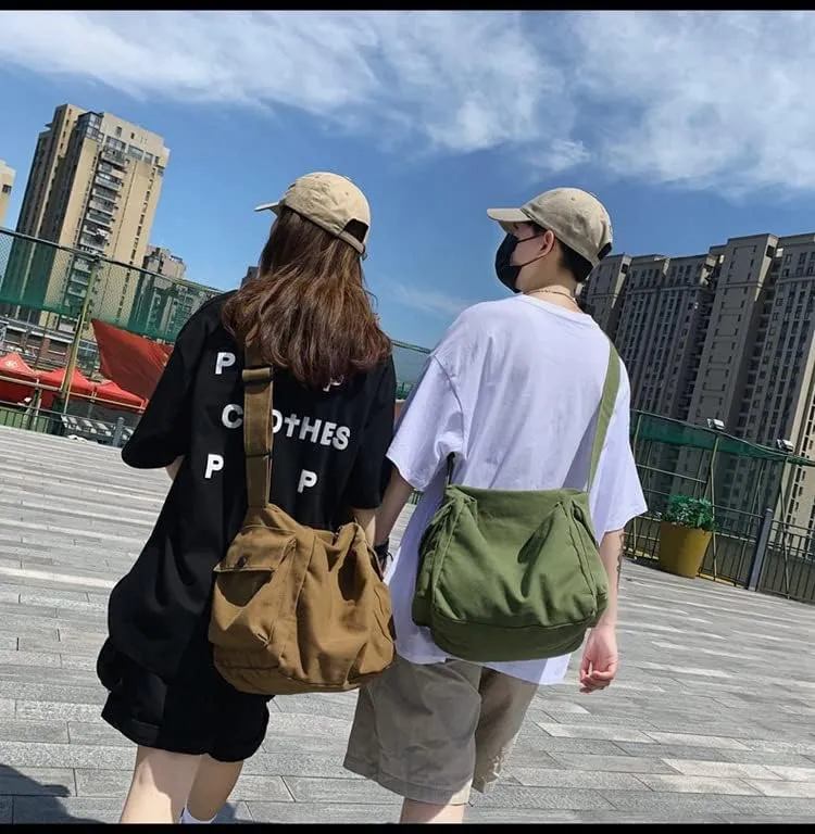 Vintage Canvas Messenger Bag Women Y2K Grunge Tote Bag Aesthetic Purse Hippie Crossbody Handbag Goth Emo Preppy Stuff