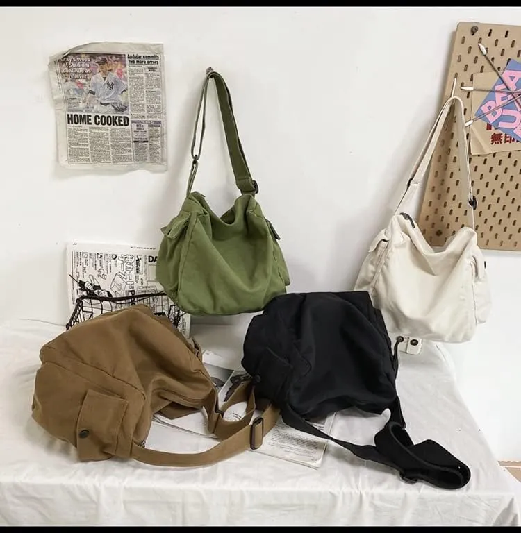 Vintage Canvas Messenger Bag Women Y2K Grunge Tote Bag Aesthetic Purse Hippie Crossbody Handbag Goth Emo Preppy Stuff
